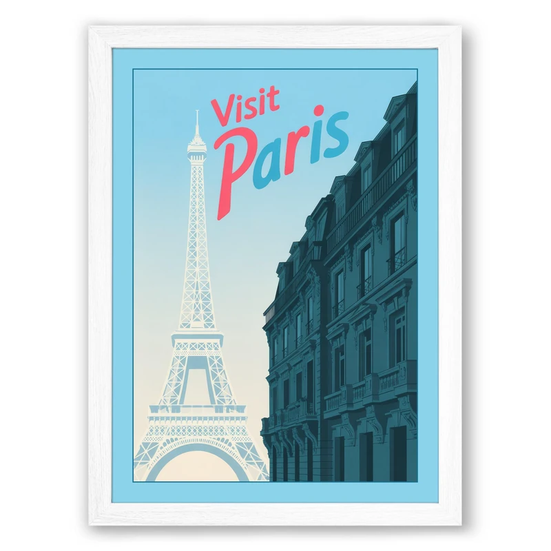 Postcard from Paris Vintage Framed Wall Art Print A1 (84.1×59.4cm) White, Wall Decor for Living Room, Bedroom, Office & Home, Ready to Hang, Art Gift - Image 1