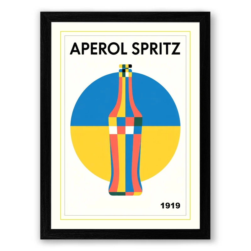 Aperol Spritz Vintage Framed Wall Art Print A1 (84.1×59.4cm) Black, Wall Decor for Living Room, Bedroom, Office & Home, Ready to Hang, Art Gift