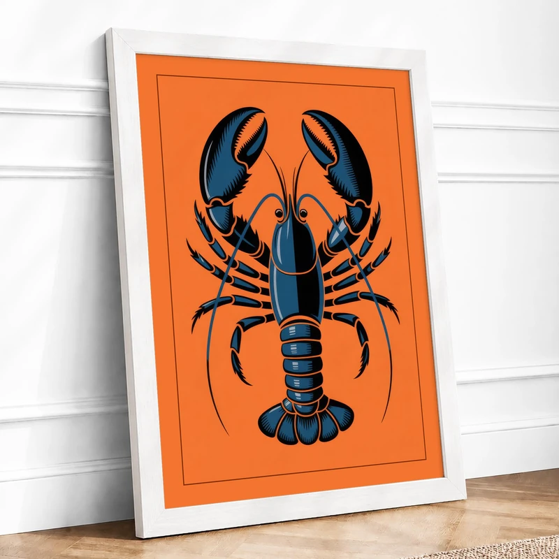 Geometric Lobster Graphic Design Framed Wall Art Print A1 (84.1×59.4cm) White, Wall Decor for Living Room, Bedroom, Office & Home, Ready to Hang, Art Gift