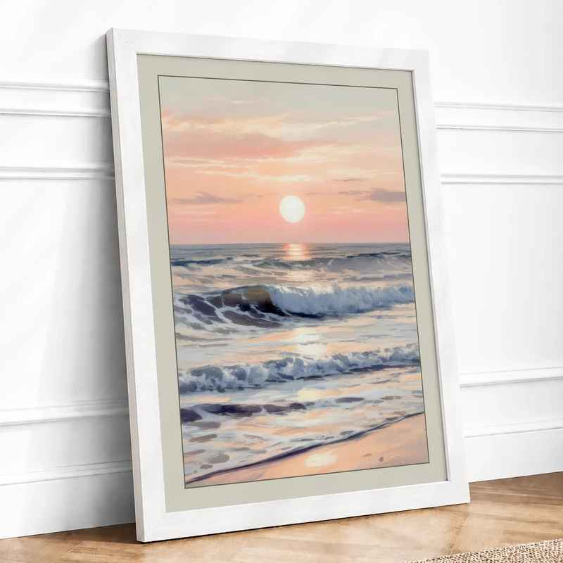 Sunrise Coastal Framed Wall Art Print A1 (84.1×59.4cm) White, Wall Decor for Living Room, Bedroom, Office & Home, Ready to Hang, Art Gift - Image 1