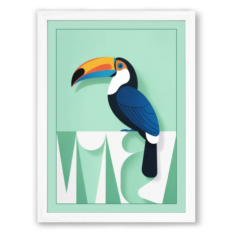 Toucan Geometric Framed Wall Art Print A1 (84.1×59.4cm) White, Wall Decor for Living Room, Bedroom, Office & Home, Ready to Hang, Art Gift