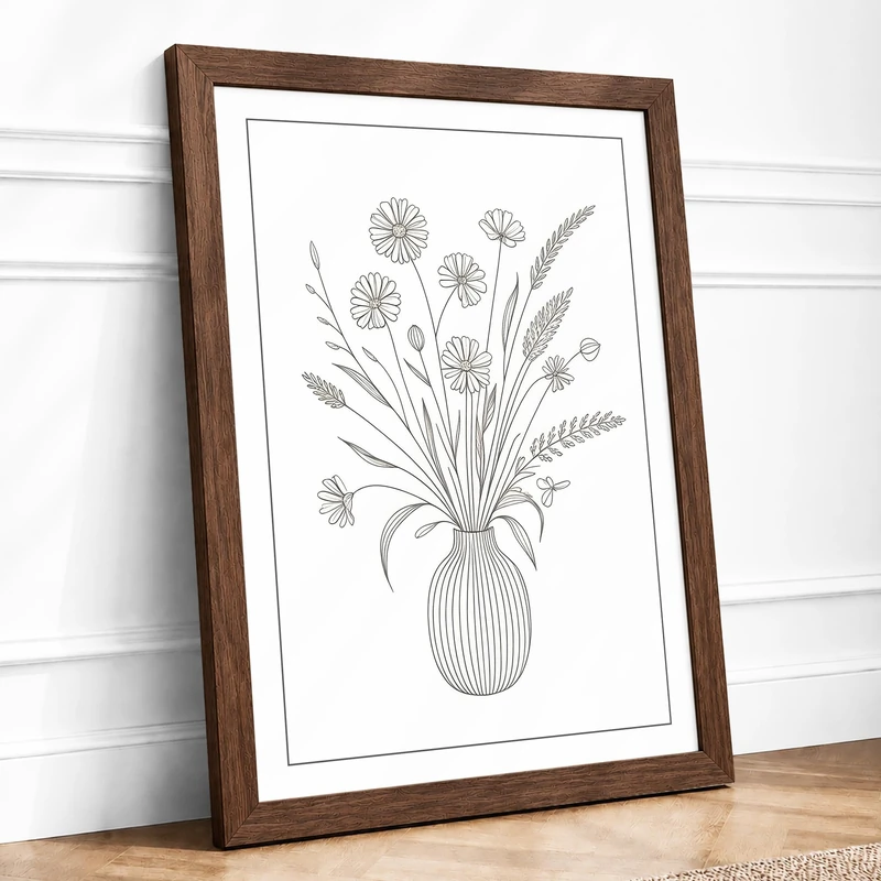 Dried Florals in Ribbed Vase Botanical Framed Wall Art Print A1 (84.1×59.4cm) Walnut, Wall Decor for Living Room, Bedroom, Office & Home, Ready to Hang, Art Gift
