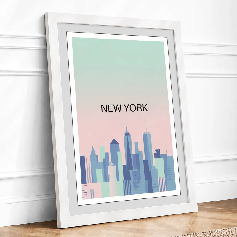 Postcard from New York Modern Framed Wall Art Print A1 (84.1×59.4cm) White, Wall Decor for Living Room, Bedroom, Office & Home, Ready to Hang, Art Gift
