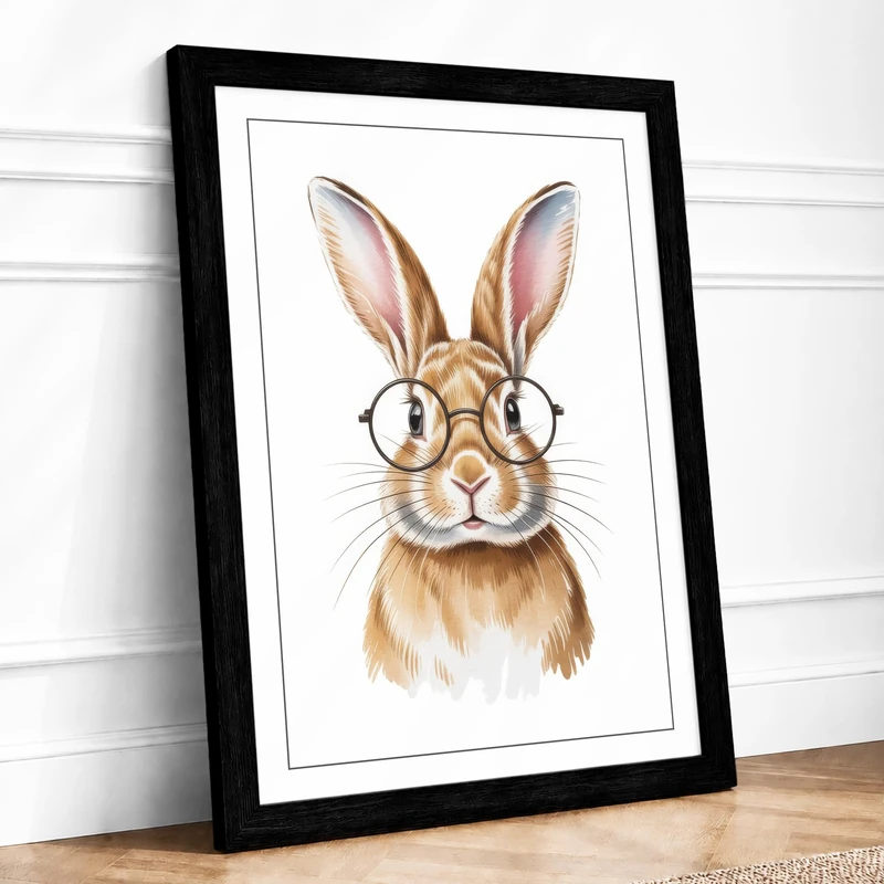 Spectacled Rabbit Boho Framed Wall Art Print A1 (84.1×59.4cm) Black, Wall Decor for Living Room, Bedroom, Office & Home, Ready to Hang, Art Gift