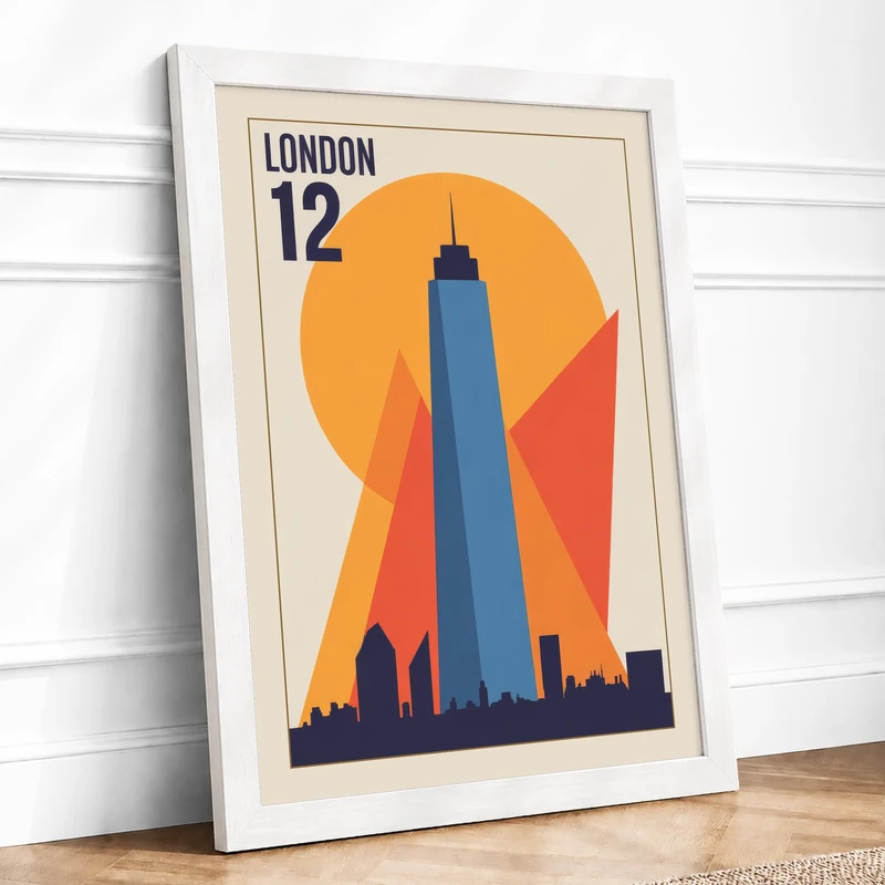 Postcard from London Art Deco Framed Wall Art Print A1 (84.1×59.4cm) White, Wall Decor for Living Room, Bedroom, Office & Home, Ready to Hang, Art Gift