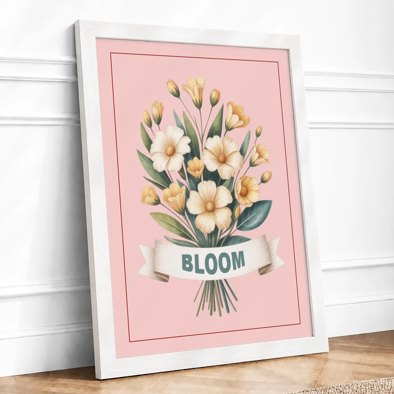 Bloom in Tulips Botanical Framed Wall Art Print A1 (84.1×59.4cm) White, Wall Decor for Living Room, Bedroom, Office & Home, Ready to Hang, Art Gift