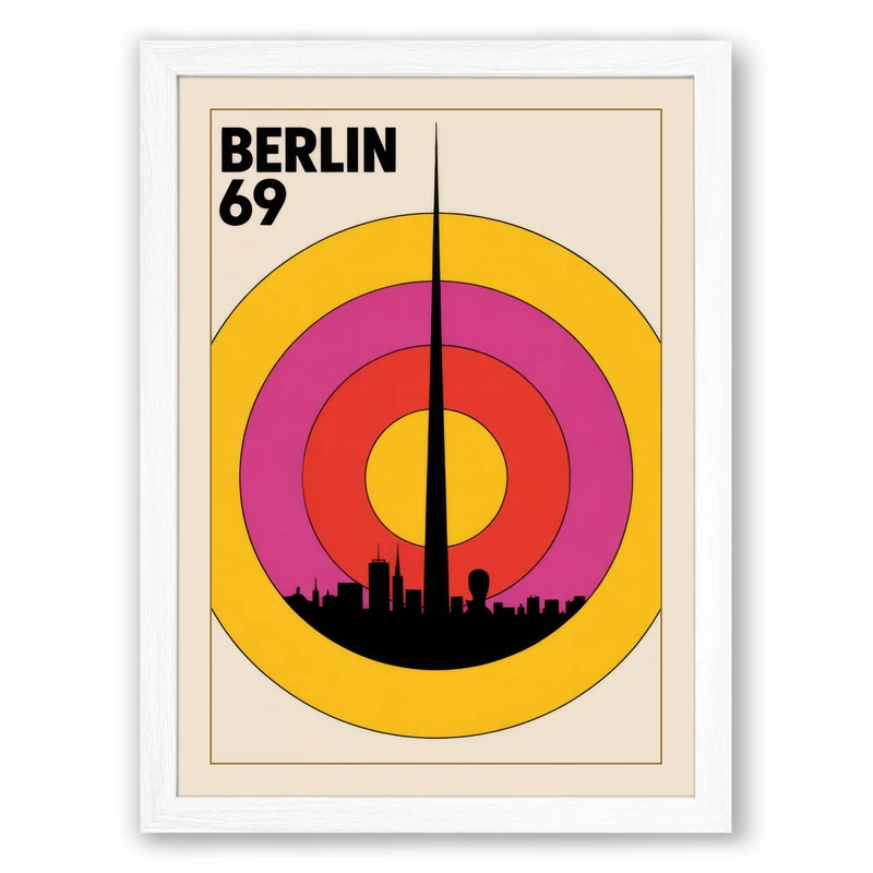 Postcard from Vintage Berlin Retro Framed Wall Art Print A1 (84.1×59.4cm) White, Wall Decor for Living Room, Bedroom, Office & Home, Ready to Hang, Art Gift - Image 1