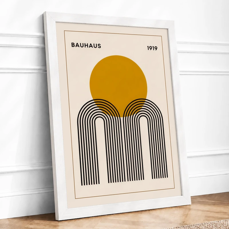 Bauhaus Circle and Arch Geometric Framed Wall Art Print A1 (84.1×59.4cm) White, Wall Decor for Living Room, Bedroom, Office & Home, Ready to Hang, Art Gift - Image 1