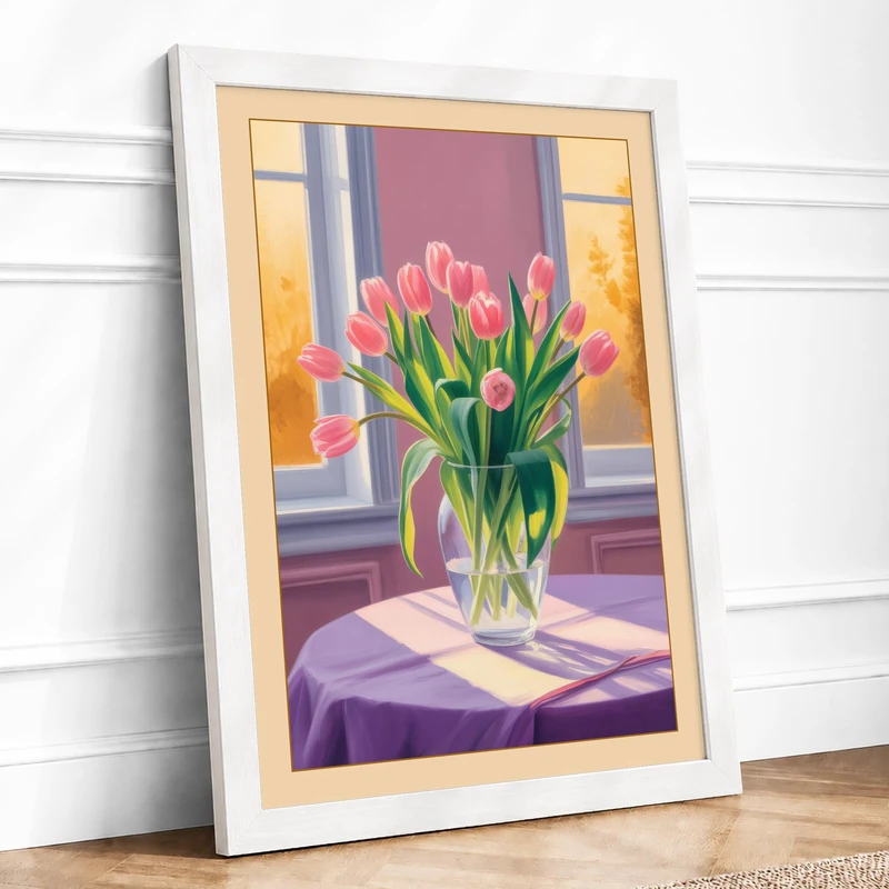 Tulips by the Window Botanical Framed Wall Art Print A1 (84.1×59.4cm) White, Wall Decor for Living Room, Bedroom, Office & Home, Ready to Hang, Art Gift - Image 1