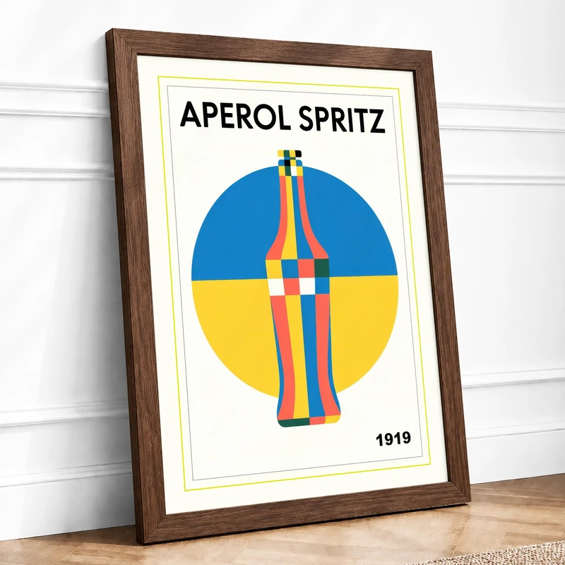 Aperol Spritz Vintage Framed Wall Art Print A1 (84.1×59.4cm) Walnut, Wall Decor for Living Room, Bedroom, Office & Home, Ready to Hang, Art Gift - Image 1