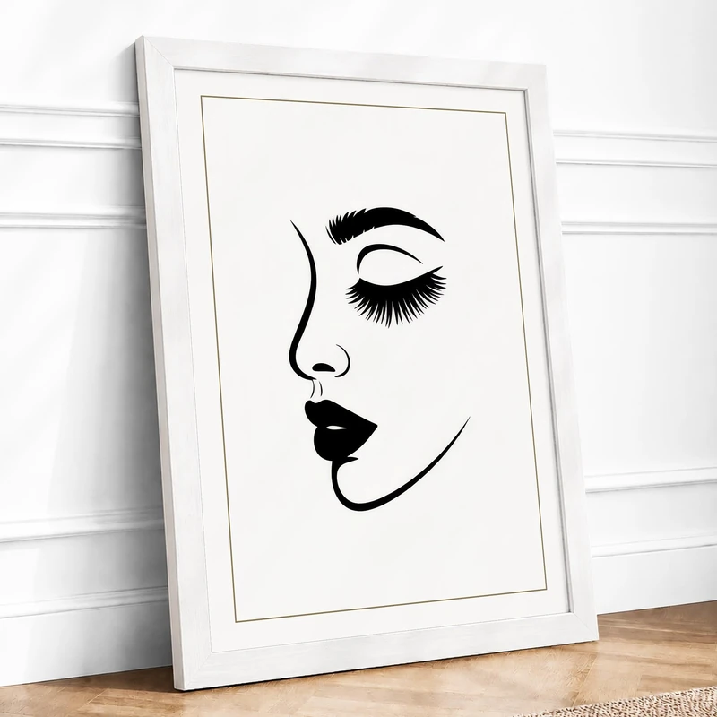 Line Profile Minimalist Framed Wall Art Print A1 (84.1×59.4cm) White, Wall Decor for Living Room, Bedroom, Office & Home, Ready to Hang, Art Gift