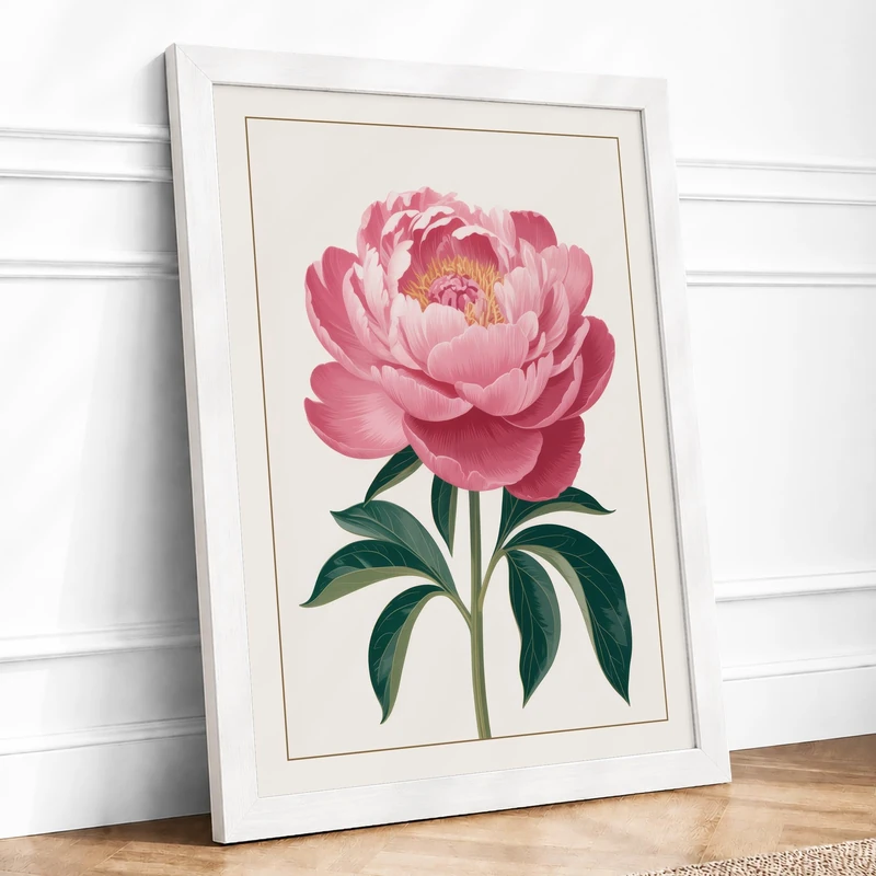 Peony Study Botanical Framed Wall Art Print A1 (84.1×59.4cm) White, Wall Decor for Living Room, Bedroom, Office & Home, Ready to Hang, Art Gift - Image 1