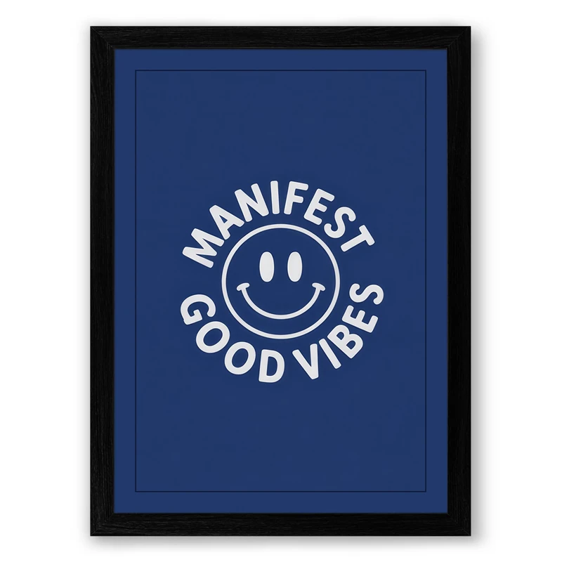 Manifest Good Vibes Typography Framed Wall Art Print A1 (84.1×59.4cm) Black, Wall Decor for Living Room, Bedroom, Office & Home, Ready to Hang, Art Gift