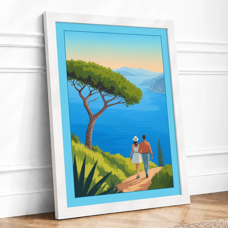 Clifftop Vigil Coastal Framed Wall Art Print A1 White