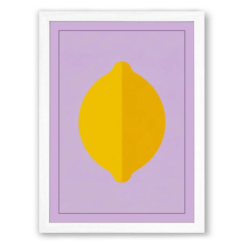 Lemon on Lavender Minimalist Framed Wall Art Print A1 (84.1×59.4cm) White, Wall Decor for Living Room, Bedroom, Office & Home, Ready to Hang, Art Gift