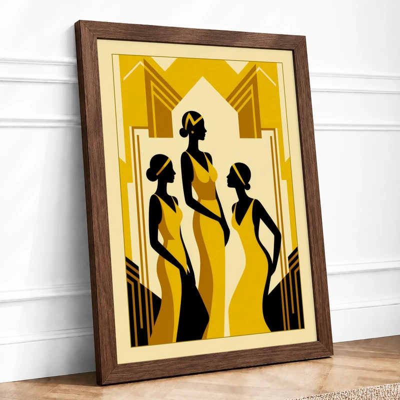 Three Ascending Figures Art Deco Framed Wall Art Print A1 (84.1×59.4cm) Walnut, Wall Decor for Living Room, Bedroom, Office & Home, Ready to Hang, Art Gift