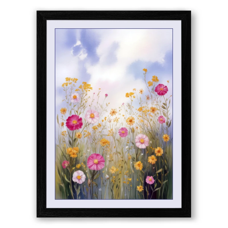Wildflower Meadow Botanical Framed Wall Art Print A1 (84.1×59.4cm) Black, Wall Decor for Living Room, Bedroom, Office & Home, Ready to Hang, Art Gift - Image 1