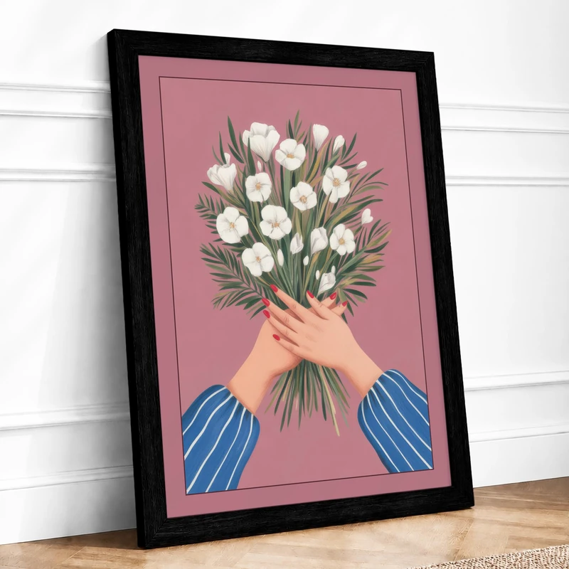 Hands Bearing Tulips Modern Framed Wall Art Print A1 (84.1×59.4cm) Black, Wall Decor for Living Room, Bedroom, Office & Home, Ready to Hang, Art Gift - Image 1