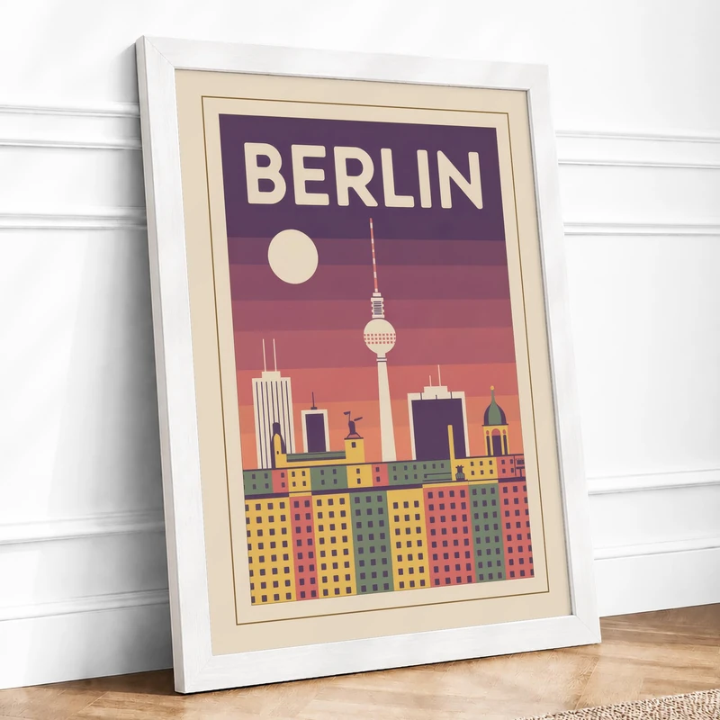 Postcard from Berlin Vintage Framed Wall Art Print A1 (84.1×59.4cm) White, Wall Decor for Living Room, Bedroom, Office & Home, Ready to Hang, Art Gift