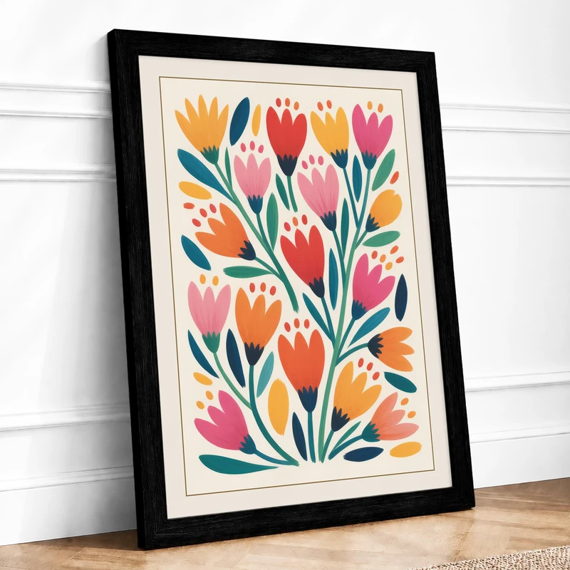 Radiant Tulips Botanical Framed Wall Art Print A1 (84.1×59.4cm) Black, Wall Decor for Living Room, Bedroom, Office & Home, Ready to Hang, Art Gift - Image 1