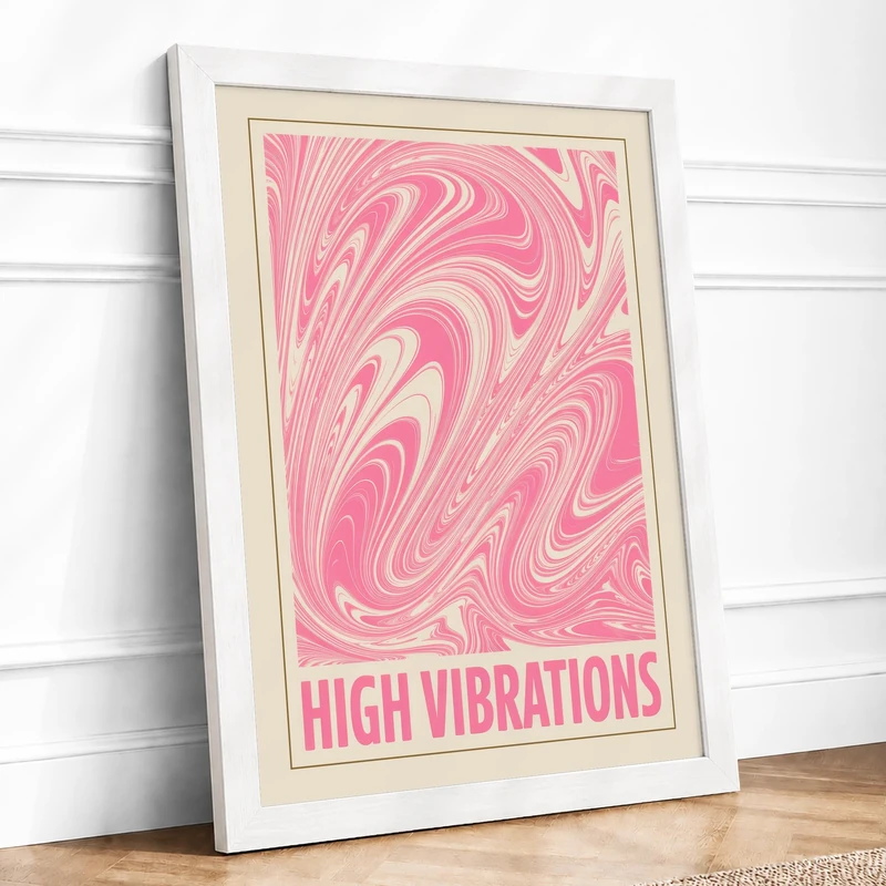 High Vibrations Retro Framed Wall Art Print A1 (84.1×59.4cm) White, Wall Decor for Living Room, Bedroom, Office & Home, Ready to Hang, Art Gift - Image 1