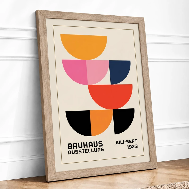 Bauhaus Stack Geometric Framed Wall Art Print A1 (84.1×59.4cm) Oak, Wall Decor for Living Room, Bedroom, Office & Home, Ready to Hang, Art Gift - Image 1