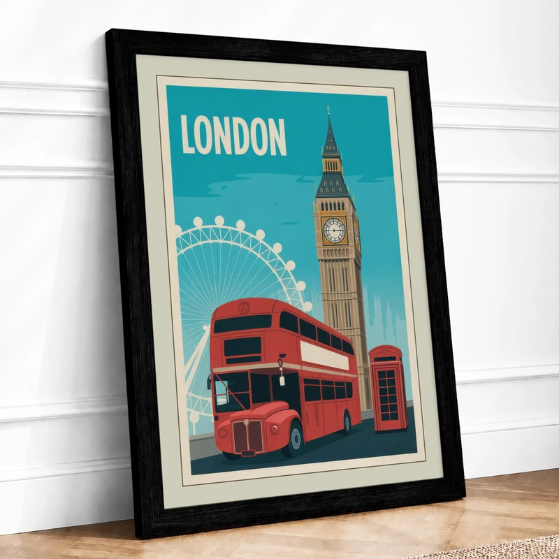 Postcard from London Vintage Framed Wall Art Print A1 (84.1×59.4cm) Black, Wall Decor for Living Room, Bedroom, Office & Home, Ready to Hang, Art Gift