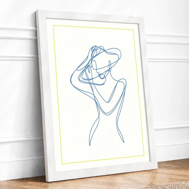 Blue Line Portrait Minimalist Framed Wall Art Print A1 (84.1×59.4cm) White, Wall Decor for Living Room, Bedroom, Office & Home, Ready to Hang, Art Gift - Image 1