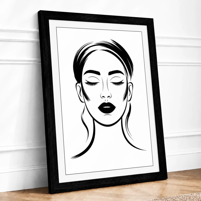 Portrait in Lines Minimalist Framed Wall Art Print A1 (84.1×59.4cm) Black, Wall Decor for Living Room, Bedroom, Office & Home, Ready to Hang, Art Gift