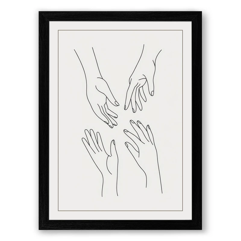 Hands in Motion Minimalist Framed Wall Art Print A1 (84.1×59.4cm) Black, Wall Decor for Living Room, Bedroom, Office & Home, Ready to Hang, Art Gift