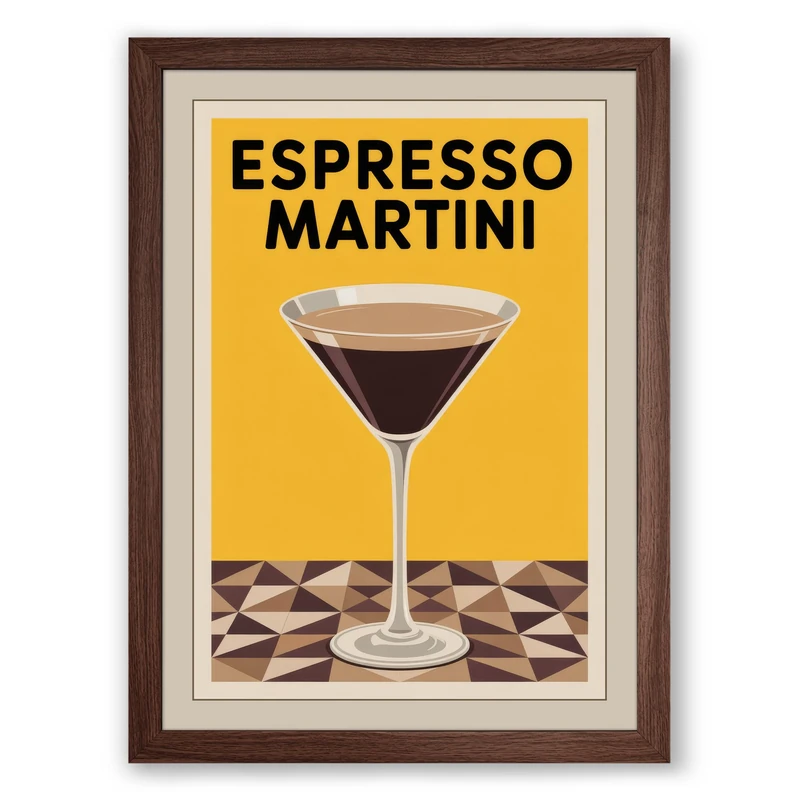 Espresso Martini Retro Framed Wall Art Print A1 (84.1×59.4cm) Walnut, Wall Decor for Living Room, Bedroom, Office & Home, Ready to Hang, Art Gift