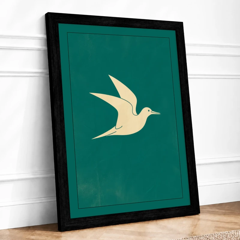 Bird in Flight Minimalist Framed Wall Art Print A1 (84.1×59.4cm) Black, Wall Decor for Living Room, Bedroom, Office & Home, Ready to Hang, Art Gift