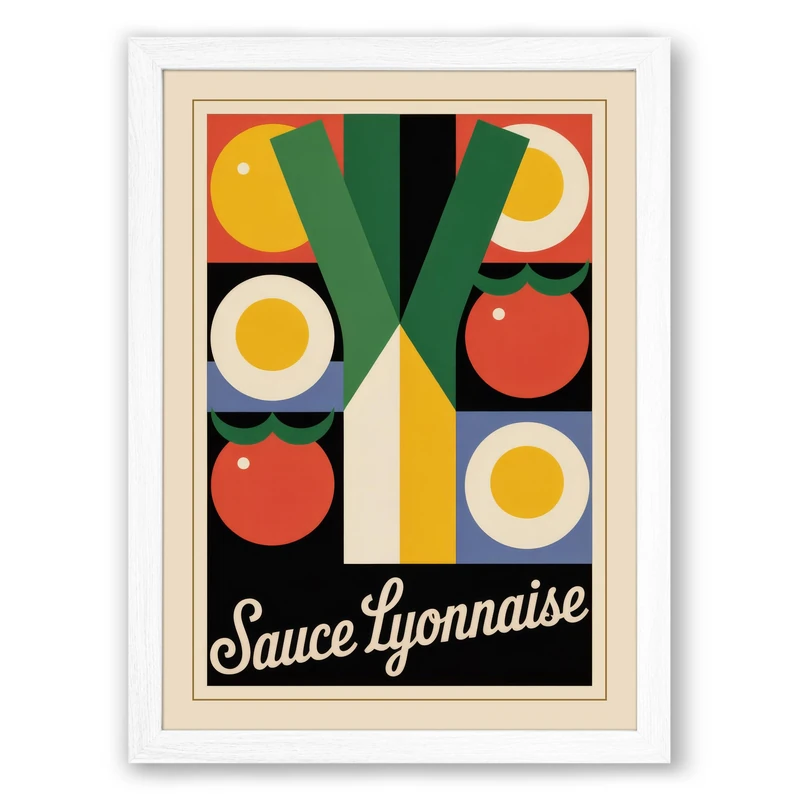 Sauce Lyonnaise Art Deco Framed Wall Art Print A1 (84.1×59.4cm) White, Wall Decor for Living Room, Bedroom, Office & Home, Ready to Hang, Art Gift