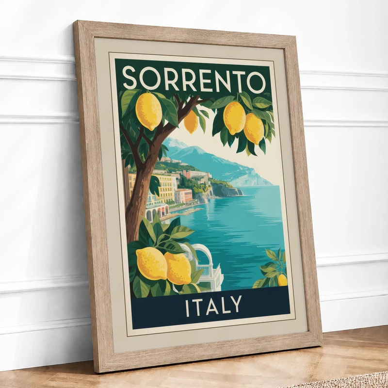 Postcard from Sorrento Vintage Framed Wall Art Print A1 Oak
