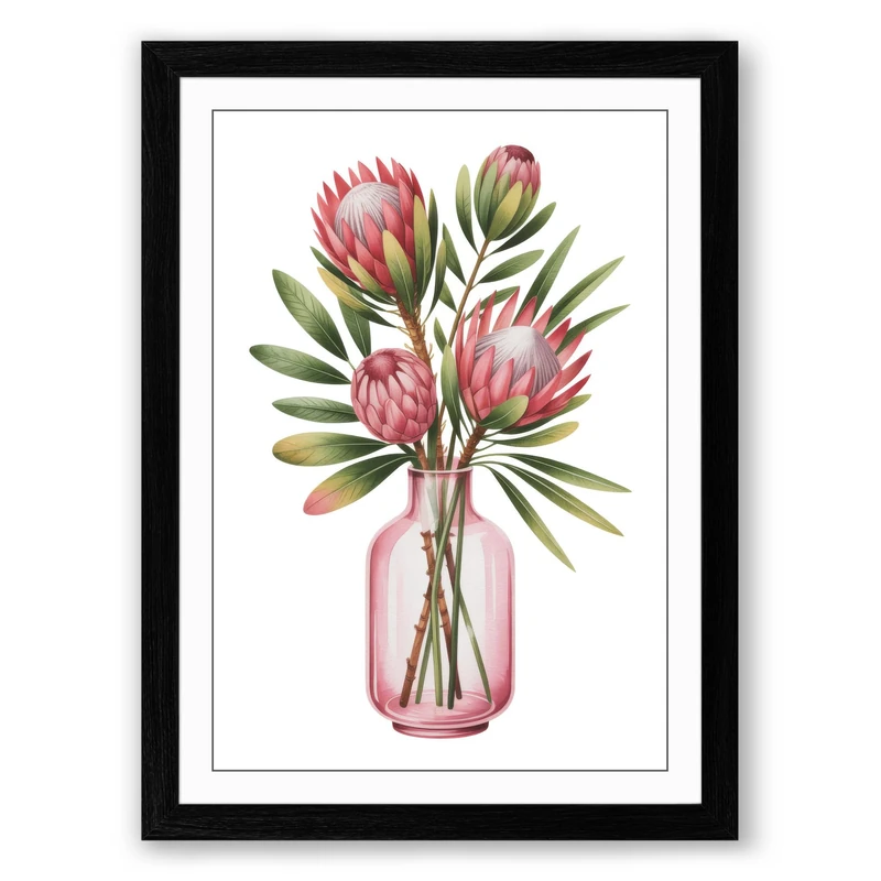 Protea in Blush Botanical Framed Wall Art Print A1 (84.1×59.4cm) Black, Wall Decor for Living Room, Bedroom, Office & Home, Ready to Hang, Art Gift