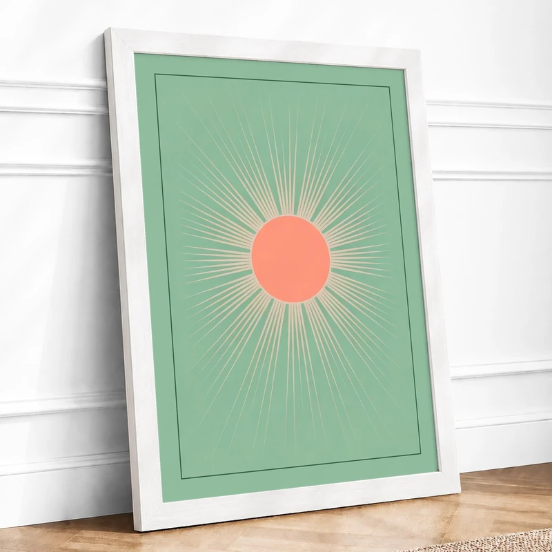 Rising Sun Minimalist Framed Wall Art Print A1 (84.1×59.4cm) White, Wall Decor for Living Room, Bedroom, Office & Home, Ready to Hang, Art Gift