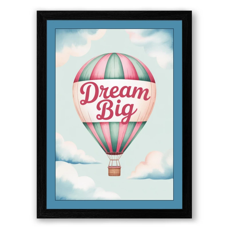 Dream Big Balloon Modern Framed Wall Art Print A1 (84.1×59.4cm) Black, Wall Decor for Living Room, Bedroom, Office & Home, Ready to Hang, Art Gift - Image 1