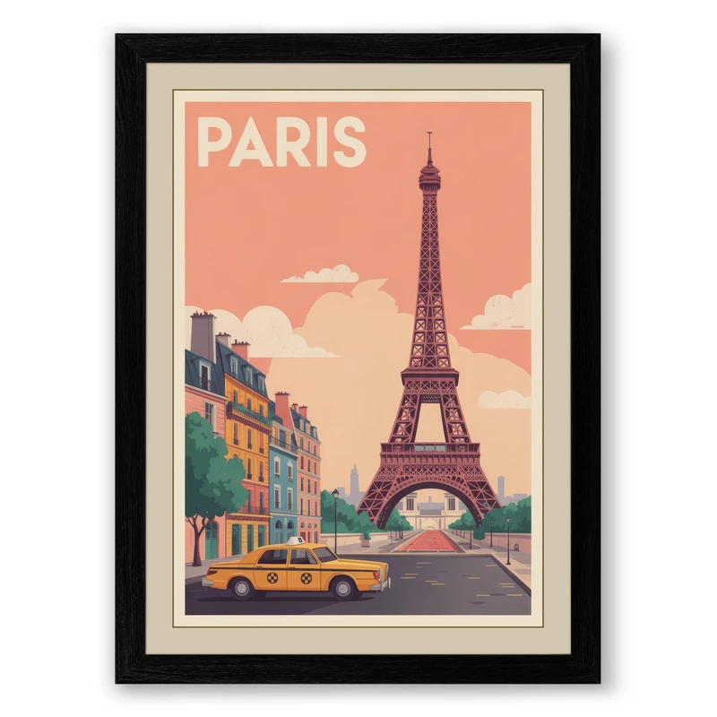 Postcard from Paris Vintage Framed Wall Art Print A1 (84.1×59.4cm) Black, Wall Decor for Living Room, Bedroom, Office & Home, Ready to Hang, Art Gift