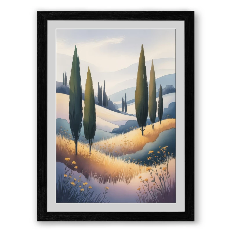 Cypress Path Through Hills Rustic Framed Wall Art Print A1 (84.1×59.4cm) Black, Wall Decor for Living Room, Bedroom, Office & Home, Ready to Hang, Art Gift