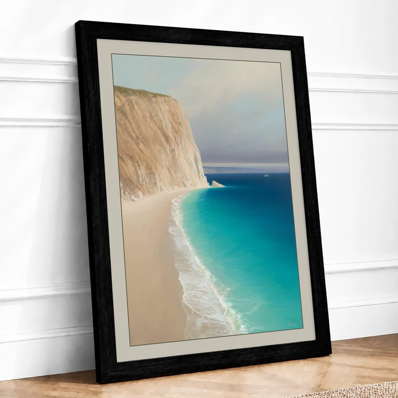 Clifftop Seascape Coastal Framed Wall Art Print A1 (84.1×59.4cm) Black, Wall Decor for Living Room, Bedroom, Office & Home, Ready to Hang, Art Gift