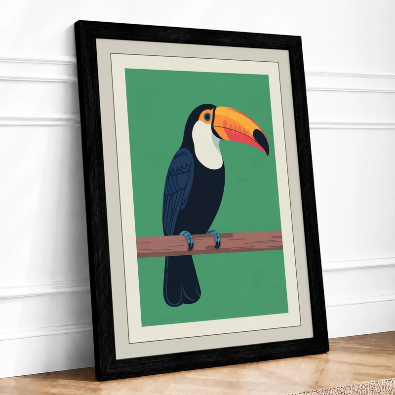 Toucan on Branch Modern Framed Wall Art Print A1 (84.1×59.4cm) Black, Wall Decor for Living Room, Bedroom, Office & Home, Ready to Hang, Art Gift