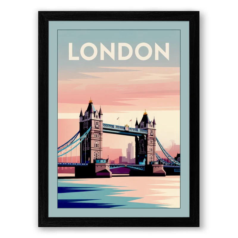 Postcard from London Vintage Framed Wall Art Print A1 (84.1×59.4cm) Black, Wall Decor for Living Room, Bedroom, Office & Home, Ready to Hang, Art Gift