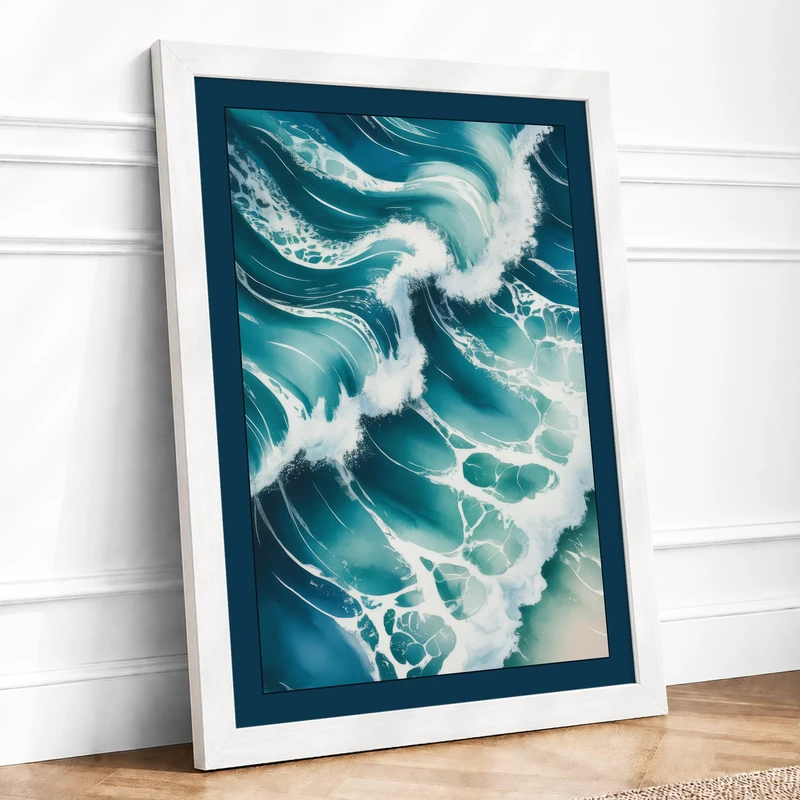 Waves Rolling Ashore Coastal Framed Wall Art Print A1 (84.1×59.4cm) White, Wall Decor for Living Room, Bedroom, Office & Home, Ready to Hang, Art Gift - Image 1