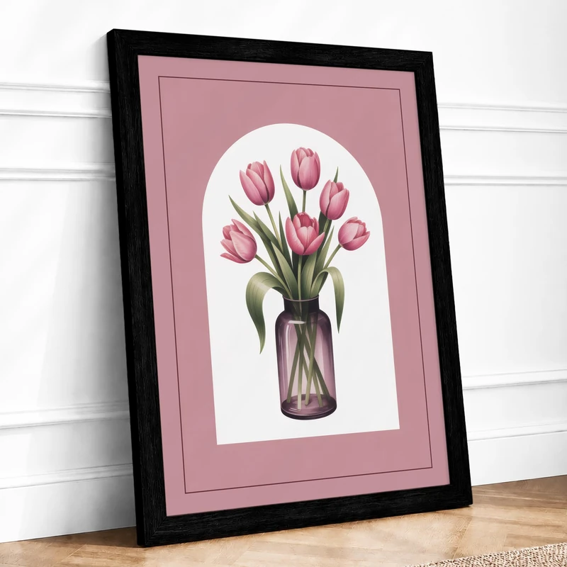 Tulips in Arched Frame Botanical Framed Wall Art Print A1 (84.1×59.4cm) Black, Wall Decor for Living Room, Bedroom, Office & Home, Ready to Hang, Art Gift