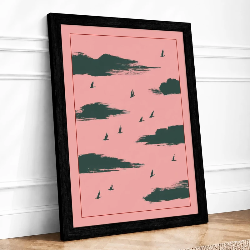 Birds Among Clouds Minimalist Framed Wall Art Print A1 (84.1×59.4cm) Black, Wall Decor for Living Room, Bedroom, Office & Home, Ready to Hang, Art Gift - Image 1