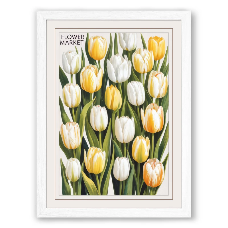 Tulip Varieties Botanical Framed Wall Art Print A1 (84.1×59.4cm) White, Wall Decor for Living Room, Bedroom, Office & Home, Ready to Hang, Art Gift