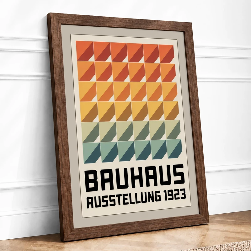 Bauhaus Exhibition 1923 Geometric Framed Wall Art Print A1 (84.1×59.4cm) Walnut, Wall Decor for Living Room, Bedroom, Office & Home, Ready to Hang, Art Gift