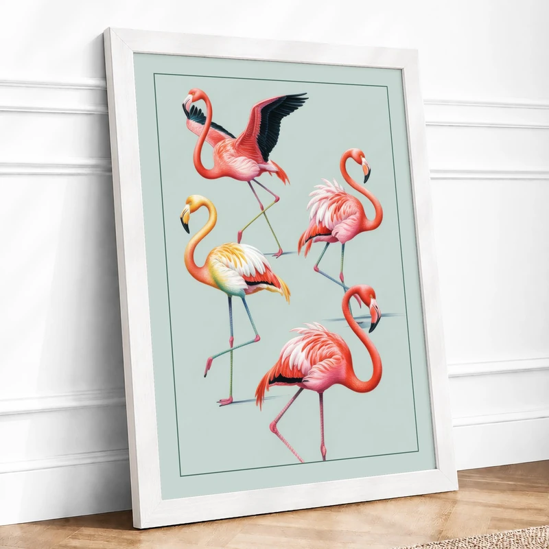 Flamingo Grace Boho Framed Wall Art Print A1 (84.1×59.4cm) White, Wall Decor for Living Room, Bedroom, Office & Home, Ready to Hang, Art Gift