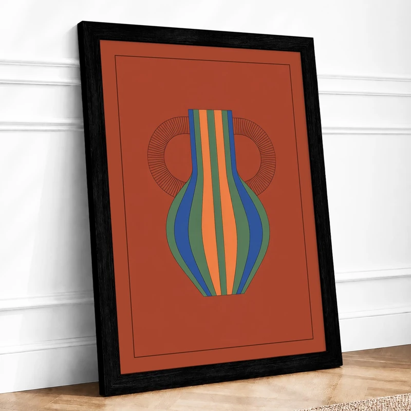 Geometric Vase Form Art Deco Framed Wall Art Print A1 (84.1×59.4cm) Black, Wall Decor for Living Room, Bedroom, Office & Home, Ready to Hang, Art Gift