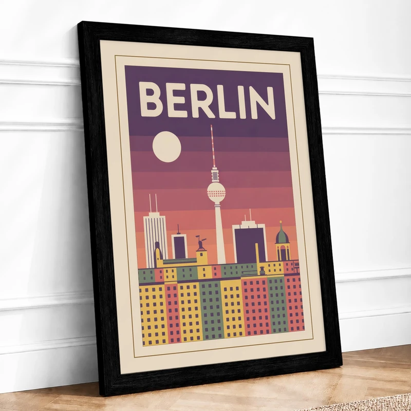 Postcard from Berlin Vintage Framed Wall Art Print A1 (84.1×59.4cm) Black, Wall Decor for Living Room, Bedroom, Office & Home, Ready to Hang, Art Gift - Image 1
